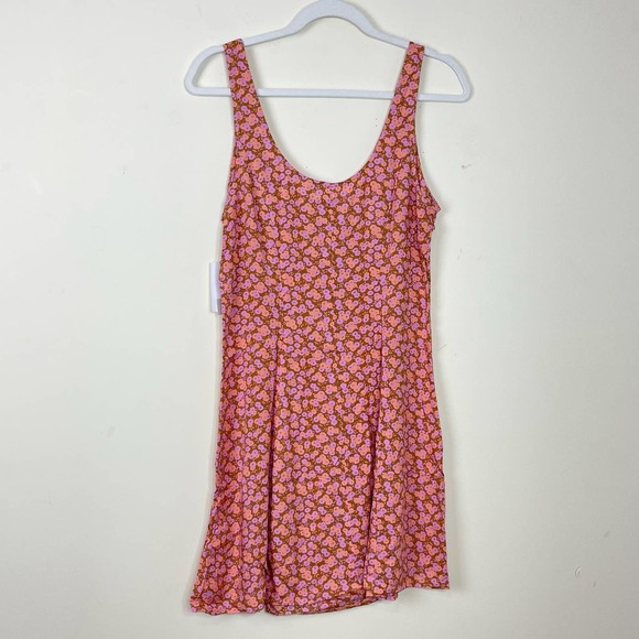 BP. Tan Pink Allison Floral Button Front Woven Tank Dress NWT Size Medium - Picture 5 of 9